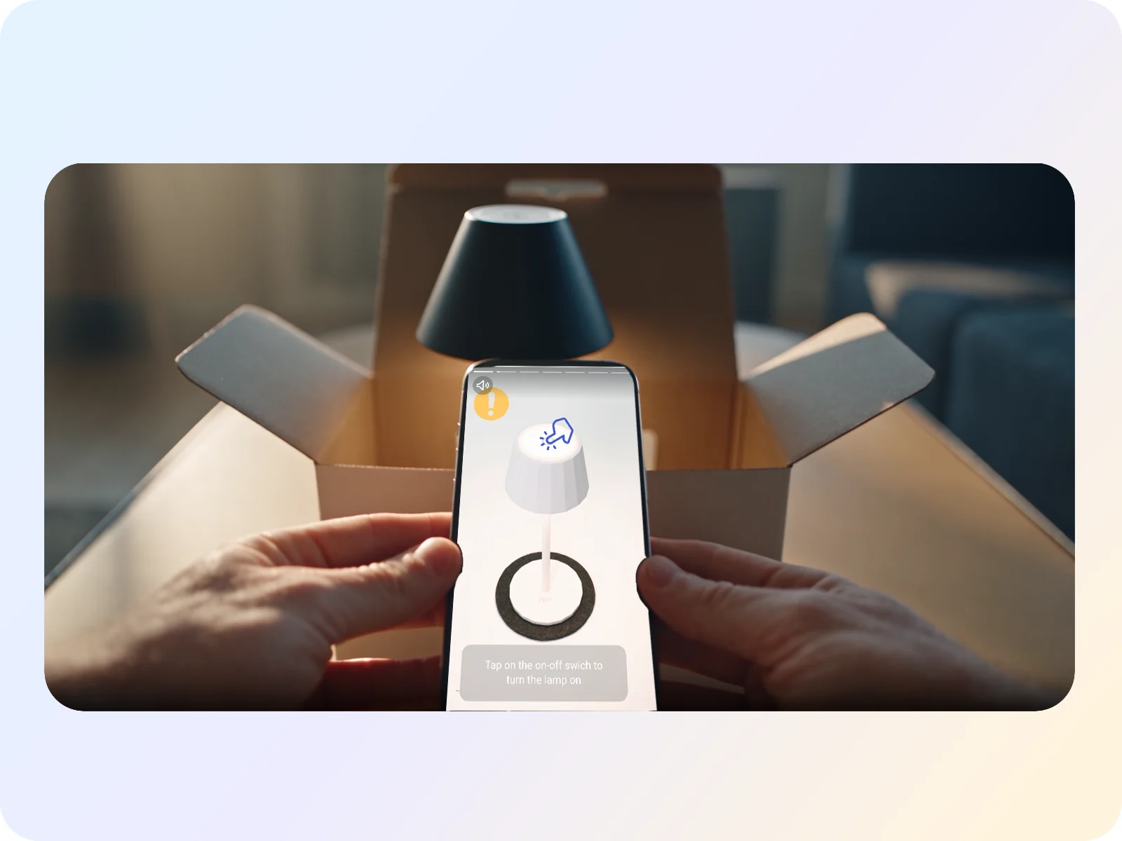 Customer using a Simpi walkthrough after unboxing an LED table lamp